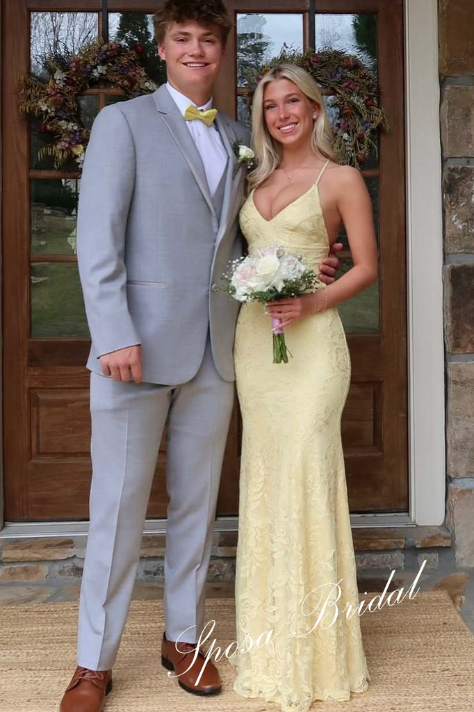 Elegant Lace Spaghetti Straps Sleeveless Mermaid Floor Length Prom Dress, PD4087