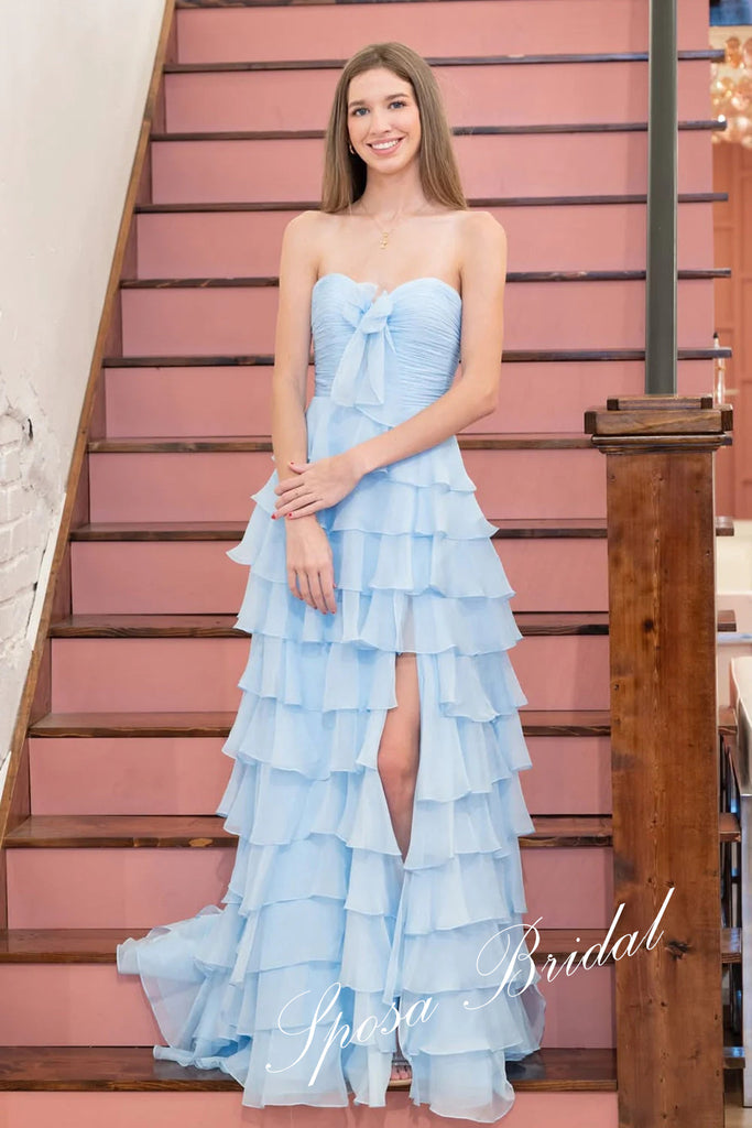 Elegant Chiffon Sweetheart Sleeveless Ruffled A-Line Floor Length Prom Dress, PD4084