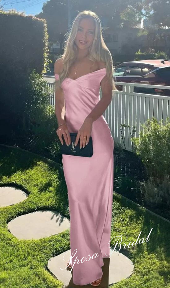 Sexy Soft Satin Off Shoulder Sleeveless Mermaid Floor Length Prom Dress, PD4078