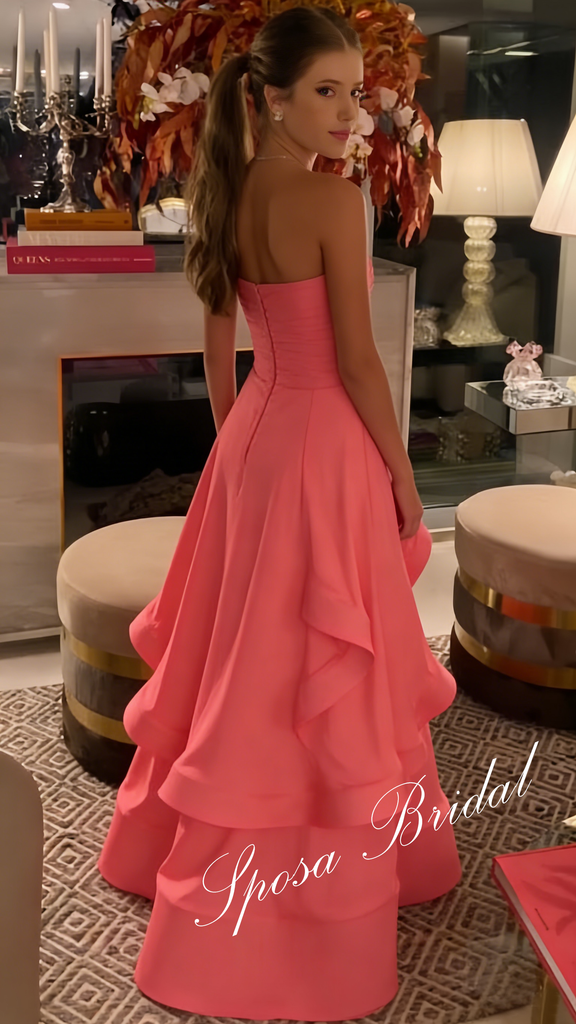 Elegant Soft Satin Sweetheart Ruffled A-Line Floor Length Prom Dress, PD4093