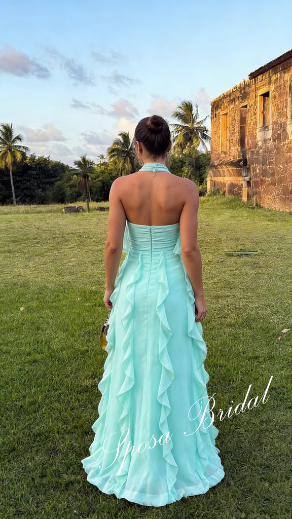 Sexy Chiffon Sweetheart Sleeveless Ruffled A-Line Floor Length Wedding Guest Dress, PD4096