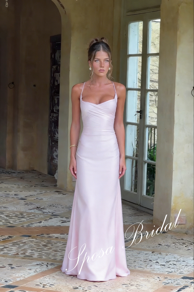 Sexy Soft Satin Spaghetti Sleeveless Mermaid Floor Length Prom Dress, PD4102