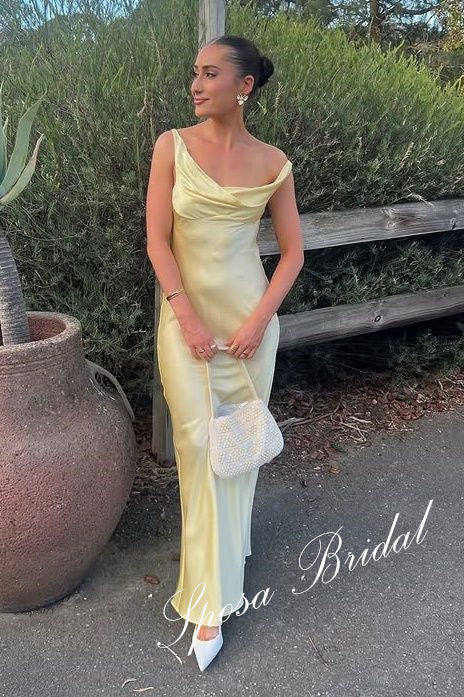 Sexy Soft Satin Asymmetrical Neck Sleeveless Mermaid Floor Length Prom Dress, PD4104
