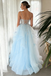 Sexy Tulle Spaghetti Straps V-Neck Sleeveless A-Line Floor Length Prom Dress With Appliques, PD4106