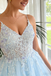 Sexy Tulle Spaghetti Straps V-Neck Sleeveless A-Line Floor Length Prom Dress With Appliques, PD4106