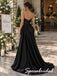Black Satin Lace Sweetheart High Slit Floor Length Mermaid Evening Gown, PD4299