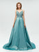 A-Line Spaghetti Straps Backless Blue Elegant Prom Dress, Bridesmaid Dresses, WG379