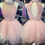 Charming Pink high neck lace off shoulder high neck freshman homecoming prom dress,BD0007