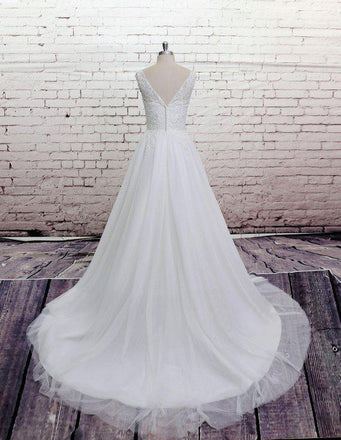 Cheap Lace Straps Scoop Tulle A-line Wedding Dresses Online, WD370 - SposaBridal