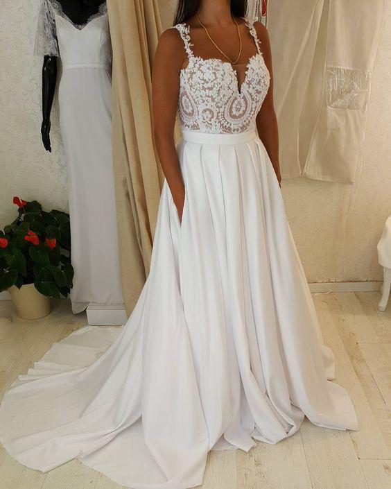 Two Straps Sweetheart Lace A-line Cheap Wedding Dresses Online, WD334