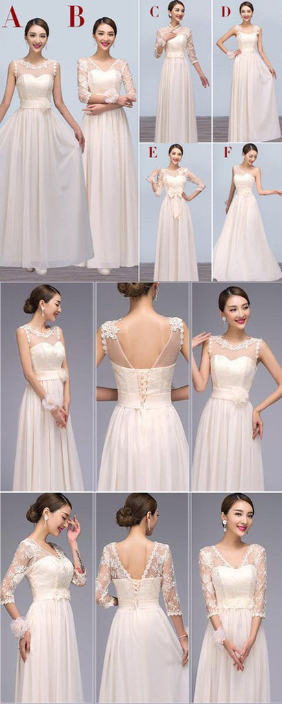 Mismatched Chiffon Lace Charming Long Different Styles Cheap Floor-Length Bridesmaid Dresses, WG121