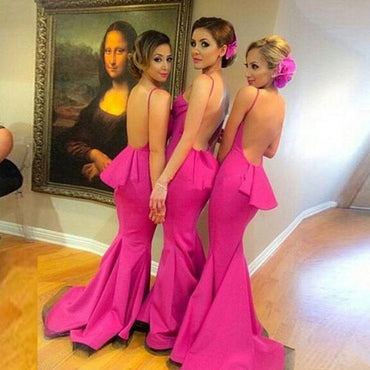 Beautiful Sexy Backless Mermaid Young Girls Rose Red Bridesmaid Dresses with Small Train, WG131 - SposaBridal