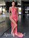 Sexy Satin Grecian Sleeveless Side Slit Mermaid Long Prom Dresses, PD3625