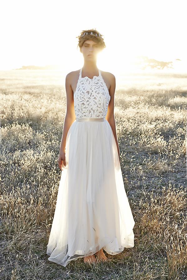 High Neck White Lace Long Sheath Simple Design White Lace Wedding Party Dresses, WD0089