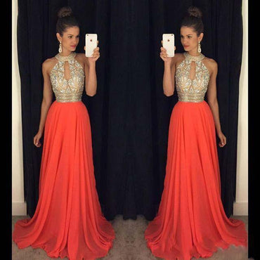 Long chiffon Halter Sparkly Prom Dresses, Most Popular High Quality Prom Dress, Shinning Prom gown, PD0697