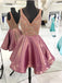 Backless V Neck Heavily Beaded Dusty Pink Homecoming Dresses, CM449 - SposaBridal