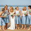 Popular Junior Pretty Blue Satin Short Bridesmaid Dresses Summer Beach Wedding Party, WG181
