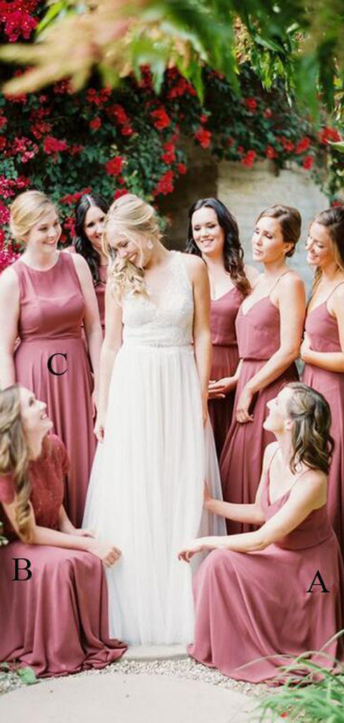 Mismatched Desert Rose Chiffon A-line Long Popular Bridesmaid Dresses, WG388