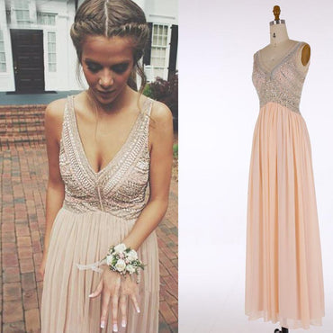 V Neck Top Beaded Fashion Elegant Floor-Length Beautiful Prom Dresses, Party Evening dress, PD0653