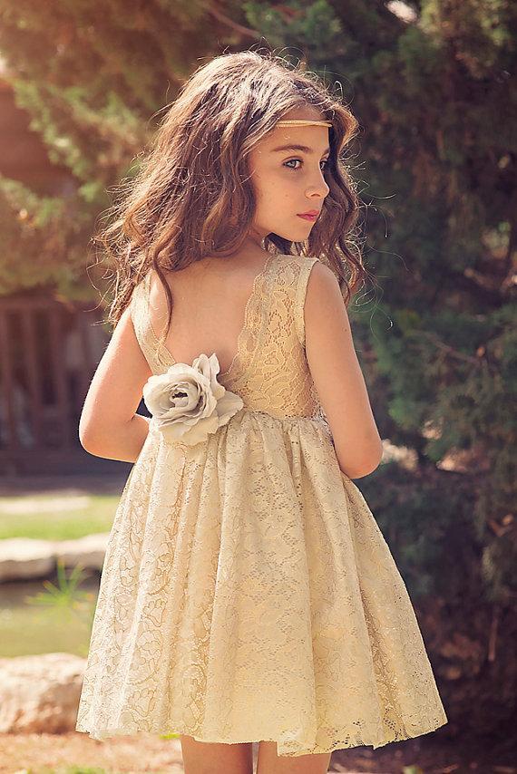 Scoop Neckline Lace A-line V-back Flower Girl Dresses, Lovely Little Girl Dresses, FG064