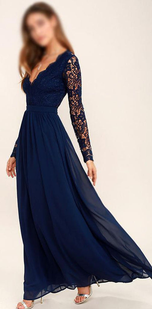 Cheap Chiffon Lace top Long Sleeves Custom Popular Open Back Bridesmaid Dress, WG215