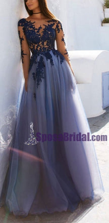 Custom Formal Sexy Colorful Lace Long Sleeve Open Back  Long Evening Prom Dresses, PD0660