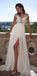 Sexy Boho Lace Top Side-slit Cheap A-line Long Beach Wedding Dress, PD0046