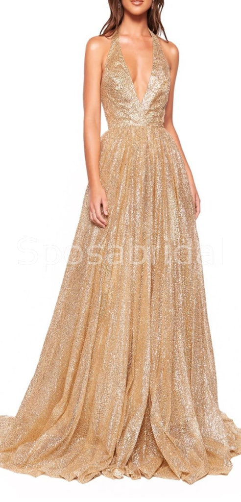 Chamring  A-Line Sequin Sparkly Long Modest Hot Custom Made Vintage Prom Dresses, PD1310