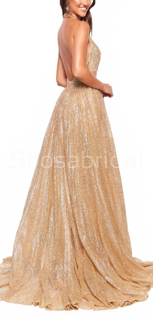 Chamring  A-Line Sequin Sparkly Long Modest Hot Custom Made Vintage Prom Dresses, PD1310