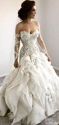 Modest Strapless Lace Top Ruffles New Off the Shoulder Wedding Dresses, WD307