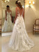 Long Lace Deep V-back A-line Summer Beach Wedding Dresses with appliques, PD0780