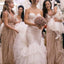 Popular Cheap Sequin Long Off Shoulder V-Neck Bridesmaid Dresses, WG09