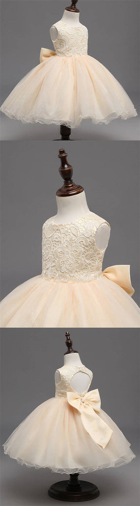 Beige Lace Top Sleeveless Flower Girl Dresses, Popular Tulle Flower Girl Dresses,  FG039 - SposaBridal