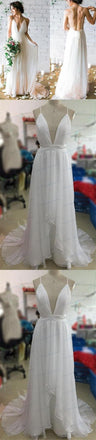 Charming Simple Deep V-neck Beach  backless Most Popular Wedding Dresses, WD0185 - SposaBridal