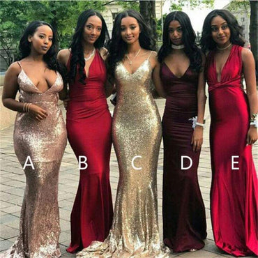 Cheap Mismatched V Neck Sexy Mermaid Bridesmaid Dresses, Popular Prom Dress, PD0369 - SposaBridal