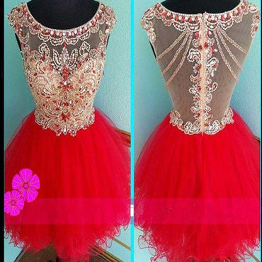 Blush red mini sparkly cute cap sleeve vintage unique homecoming prom dress,BD0037 - SposaBridal