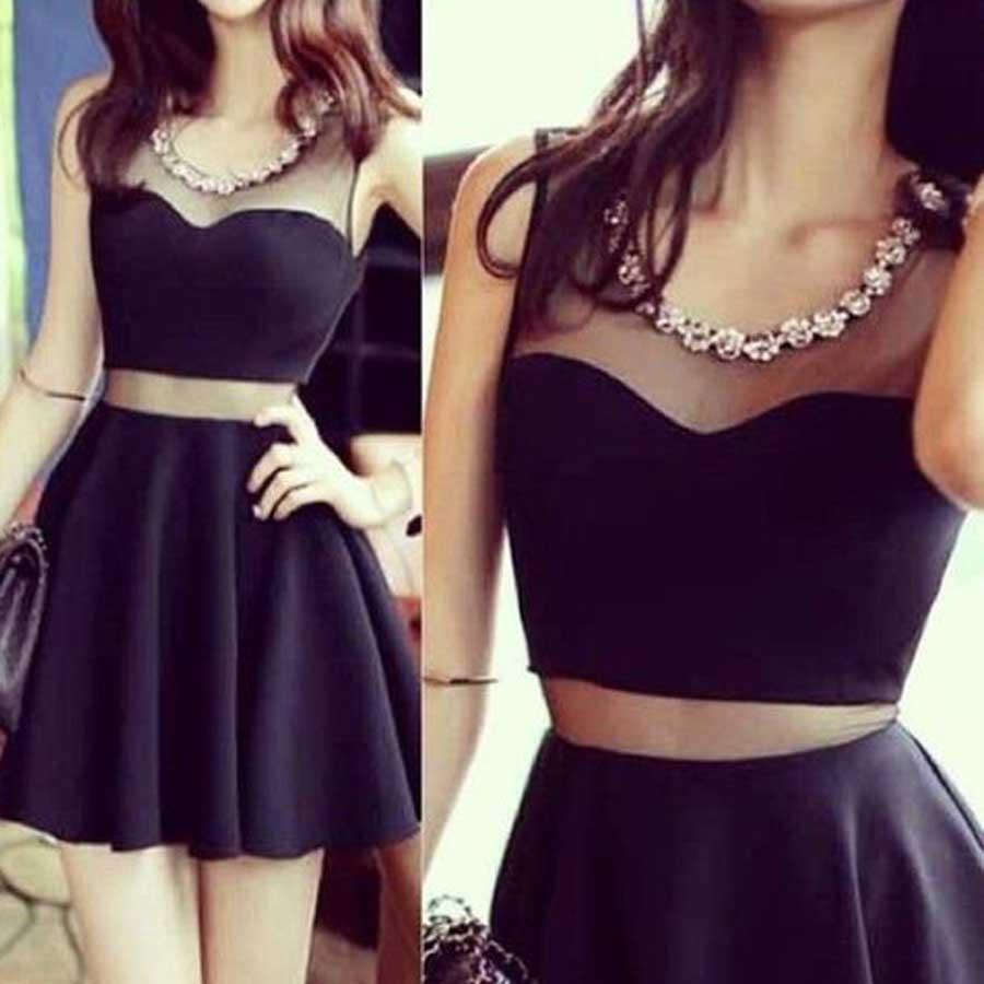 Short black mismatched sexy charming popular homecoming prom dress,BD0038