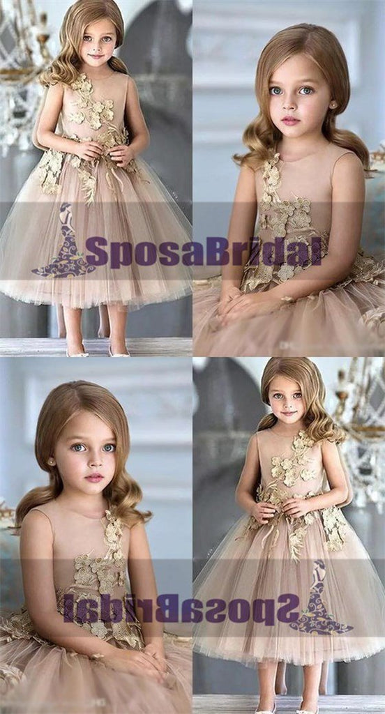 Scoop Sleeveless Short Cheap Custom Flower Girl Dresses, Fashion Little Girl Dresses, FG101