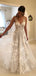 Long Lace Deep V-back A-line Summer Beach Wedding Dresses with appliques, PD0780