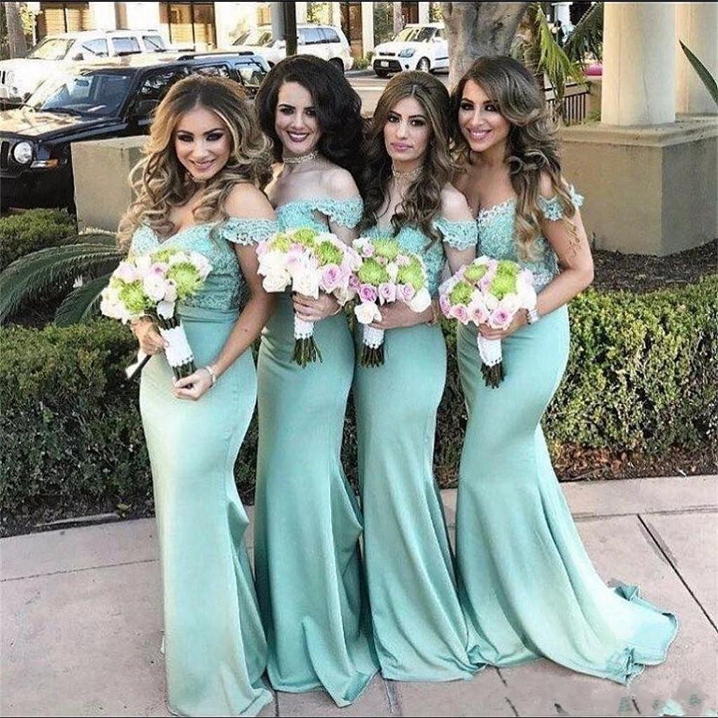 Charming Popular Off Shoulder Lace top Mermaid  Bridesmaid Dresses, wedding guest dress, PD0337 - SposaBridal