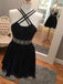 Sexy Backless Short Rhinestone Black Homecoming Dresses, CM485
