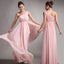 One Shoulder Pink Chiffon Simple Cheap Long Pleating Wedding Party Bridesmaid Dresses, WG49