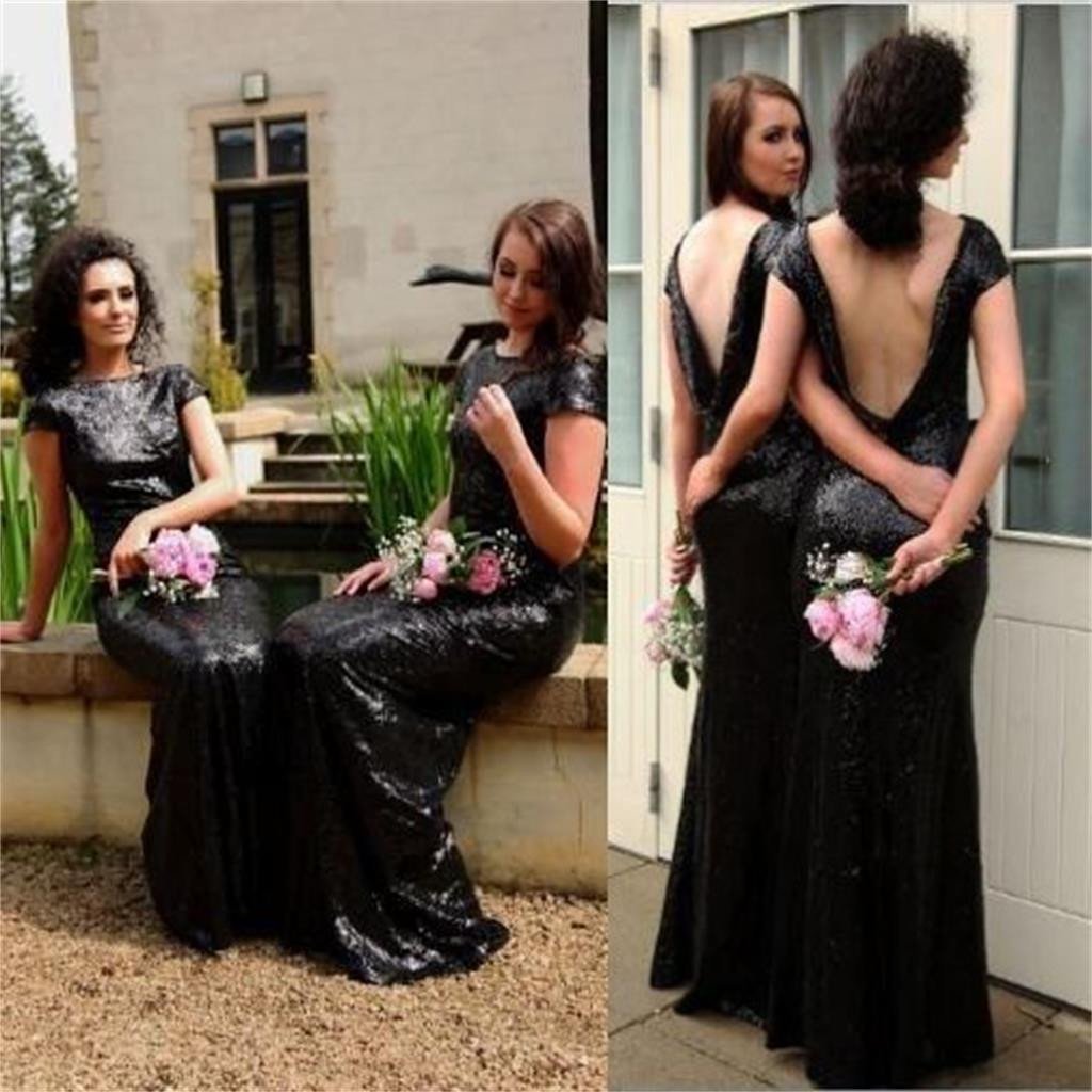 Black Sequin Sparkly Popular Custom Cheap Bridesmaid Dress,wedding guest dress , WG219 - SposaBridal