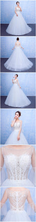New Design A-line White Top See-Through Half Sleeves Modest Wedding Dresses, WD0220