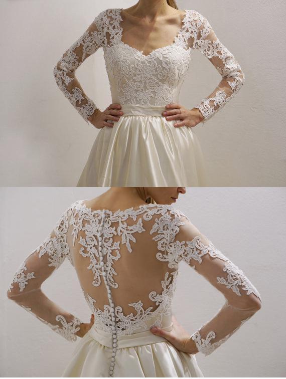 Cheap See Through Lace Long Sleeve Wedding Dresses Online, WD359 - SposaBridal