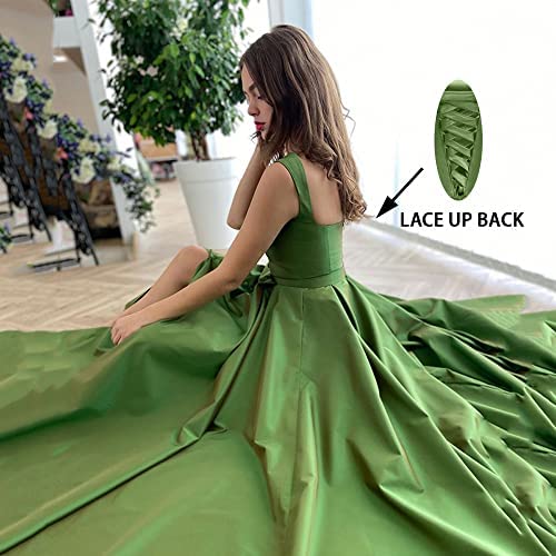 Sage Green Cute Sweetheart Spaghetti Strap A-line Long Prom Dress, PD3141