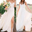 Casual Spahgetti Straps V Neck Side Slit Simple Beach Wedding Dresses, WD328 - SposaBridal