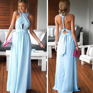 Cheap Simple Convertible Blue Long Bridesmaid Dresses for Summer Beach Wedding Party, WG59 - SposaBridal