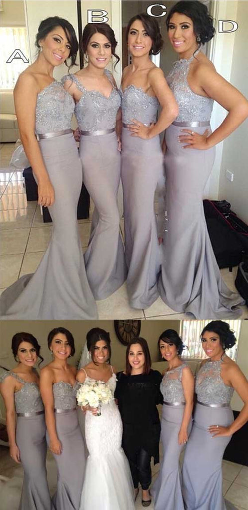 Charming Popular Four Differnt Styles Mismatched Lace Grey Sexy Mermaid Long Bridesmaid Dresses, WG62 - SposaBridal