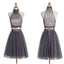 Popular grey halter two pieces beaded vintage unique style homecoming prom gowns dress,BD0062